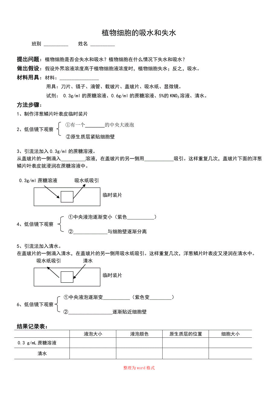 植物细胞的吸水和失水实验实验报告Word版_第1页