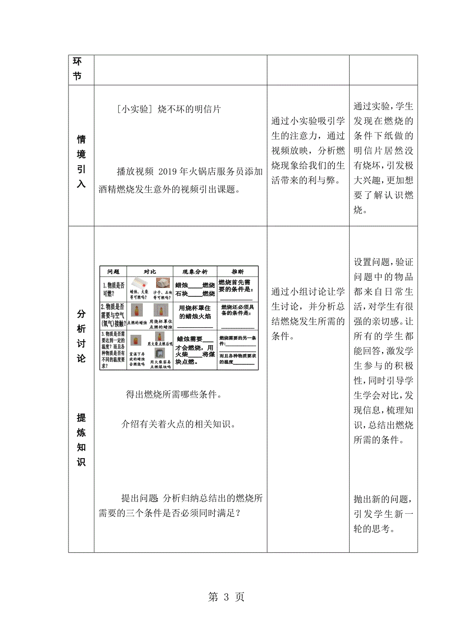 2023年科粤课标版初中化学九年级上册第三章 燃烧条件与灭火原理 教学设计.doc_第3页