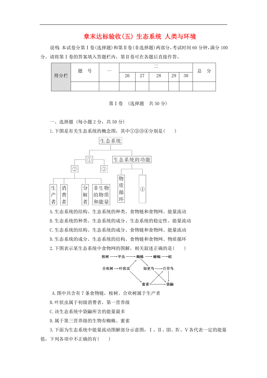 高中生物章末达标验收五生态系统人类与环境含解析浙科版必修3_第1页