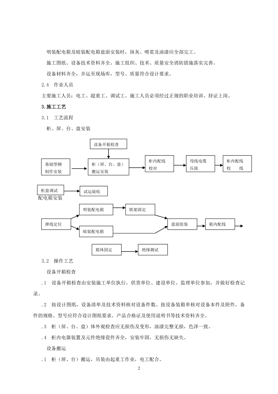 配电柜成套控制柜屏台和动力照明配电箱盘安装施工工艺标准_第2页