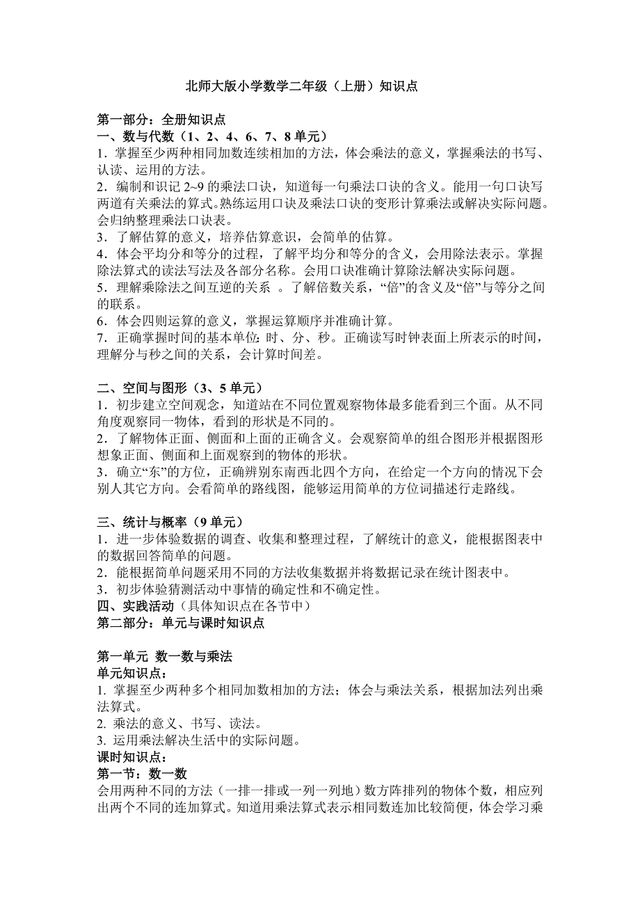 北师大版小学数学一年级下册知识点归纳_第1页