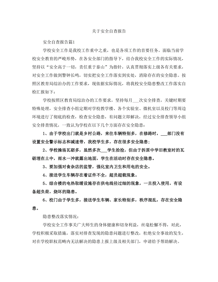 关于安全自查报告_第1页