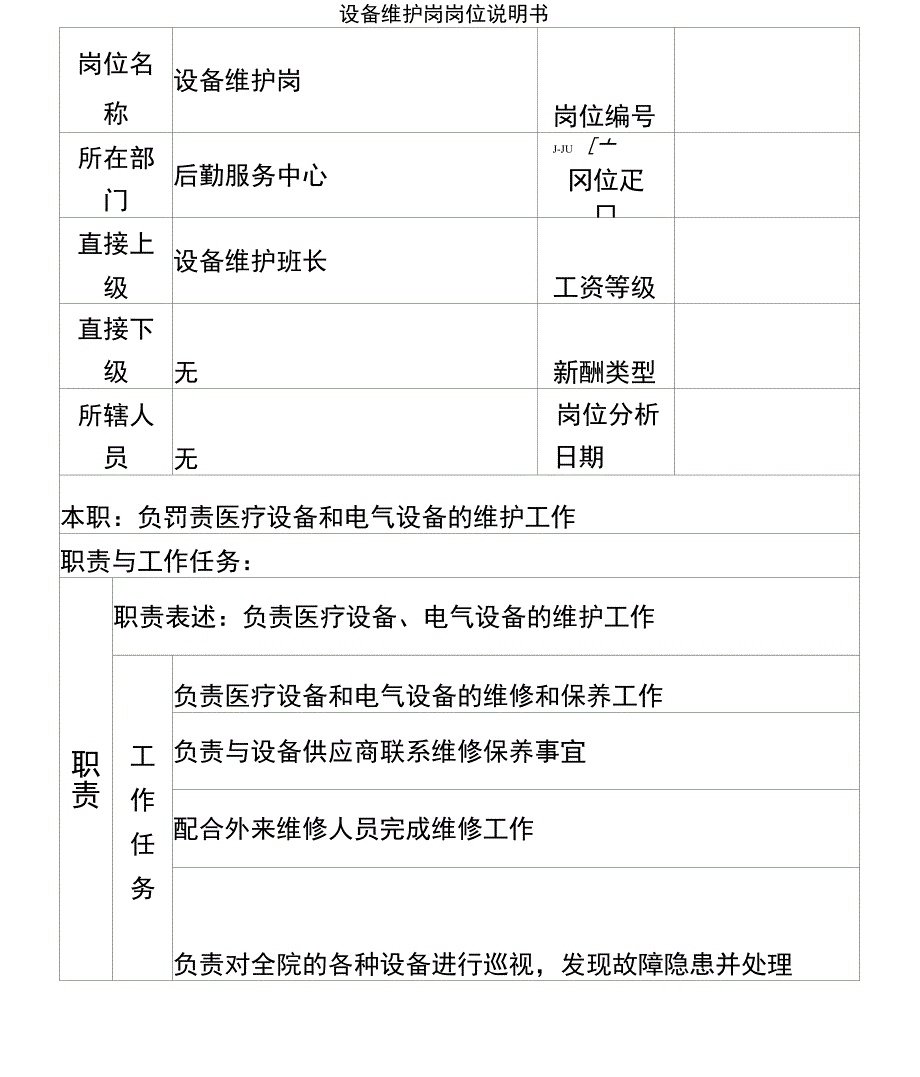 设备维护岗岗位说明书_第2页