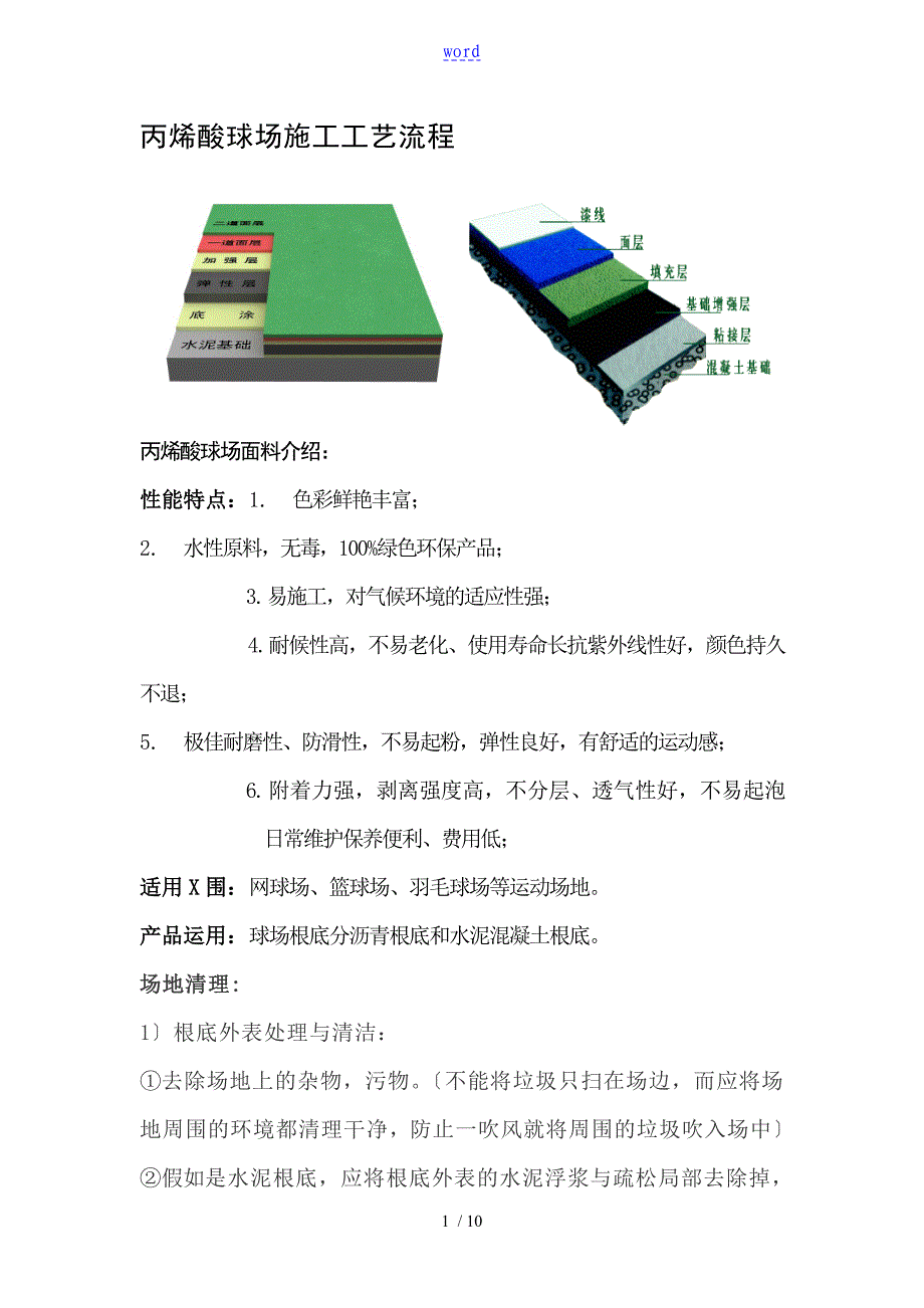 丙烯酸球场施工实用工艺流程_第1页