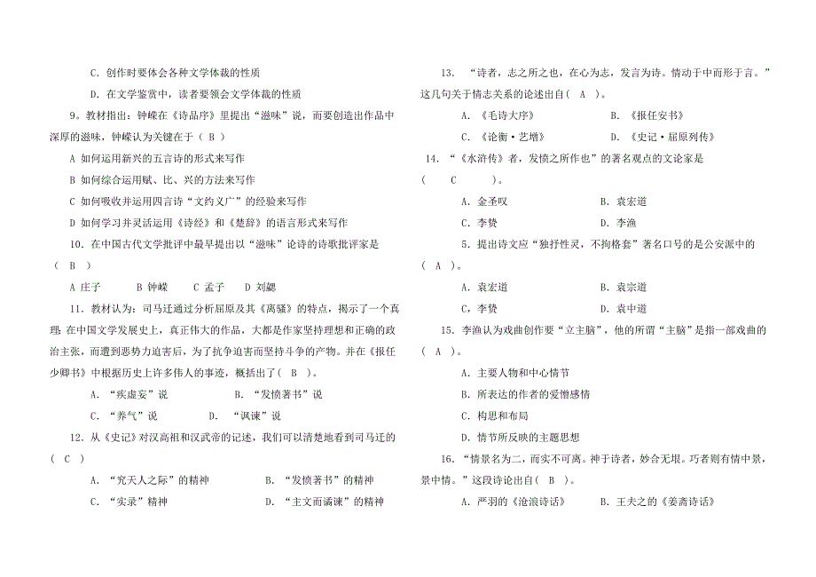 2016年自考中国古代文论选读模拟卷三_第2页