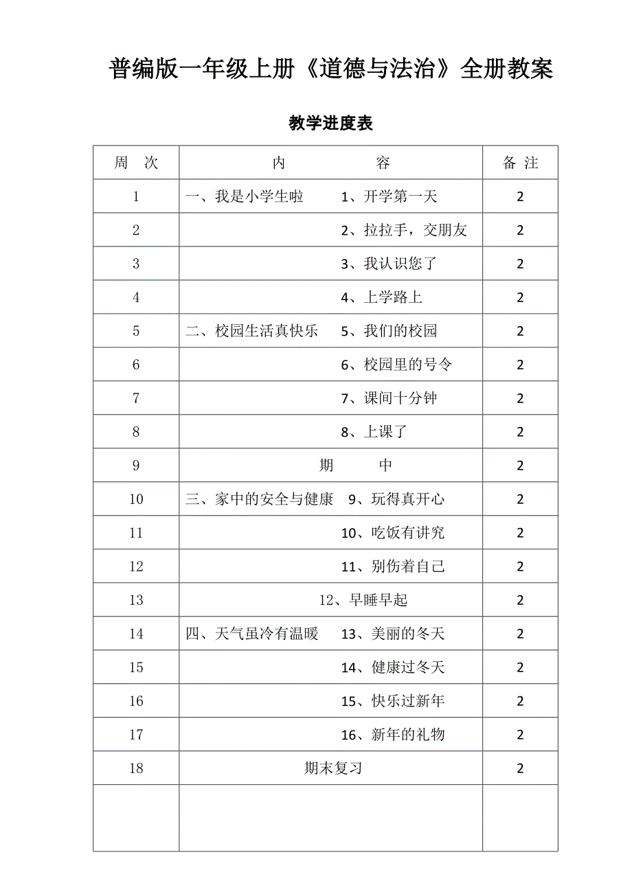 部编版人教版小学一年级上册道德与法治教案全册.docx_第1页