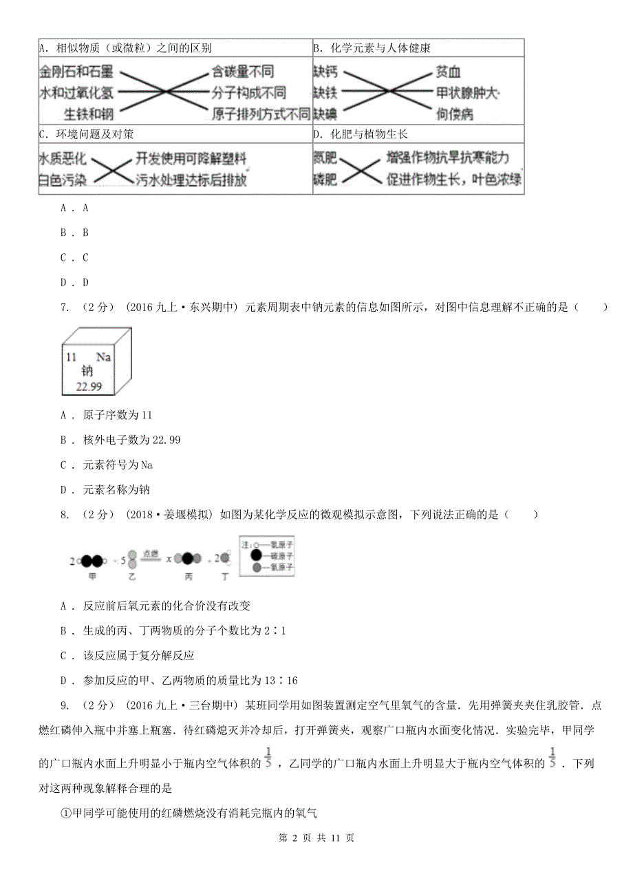 宿迁市2020年（春秋版）九年级上学期化学期末考试试卷A卷（模拟）_第2页