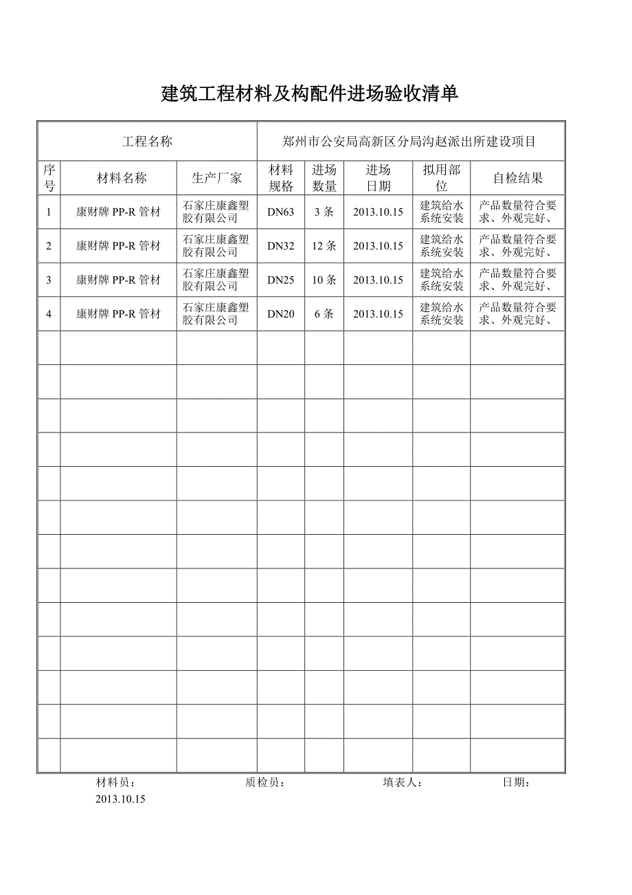 材料进场清给排水_第1页