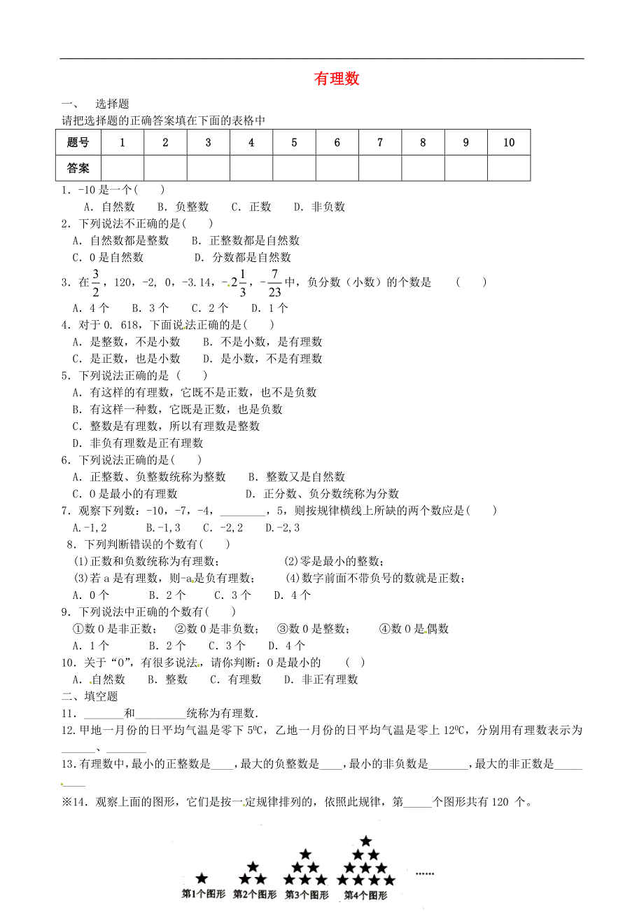 七年级数学上册 1.2《有理数》习题精选（无答案） （新版）新人教版_第1页