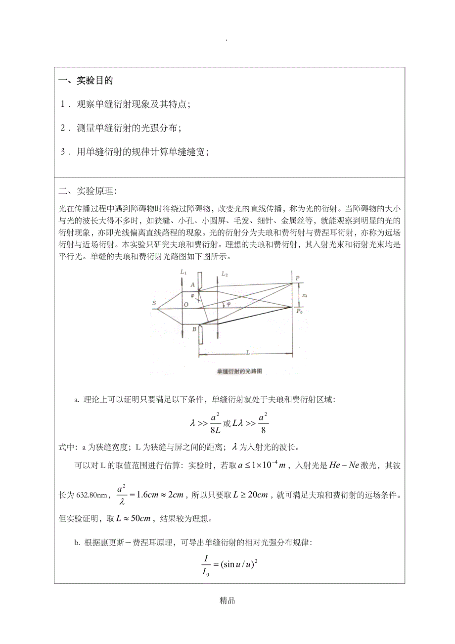 单缝衍射的光强分布完整版空白打印版真实实验数据_第2页