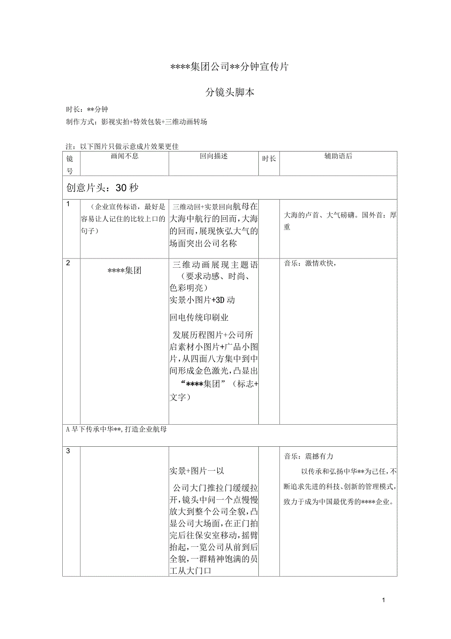 公司宣传片分镜头必备脚本模板_第1页