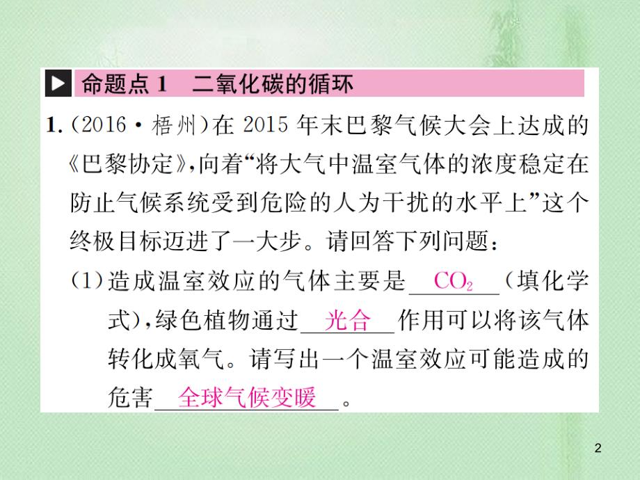 中考化学总复习教材考点梳理第六单元燃烧与燃料第2课时大自然中的二氧化碳优质课件鲁教版_第2页