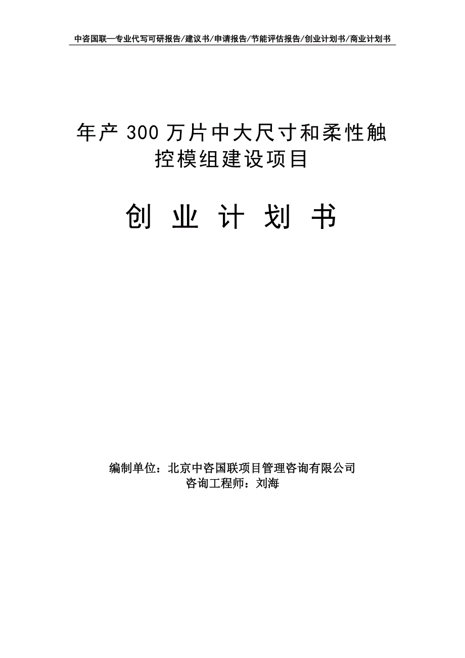 年产300万片中大尺寸和柔性触控模组建设项目创业计划书写作模板_第1页