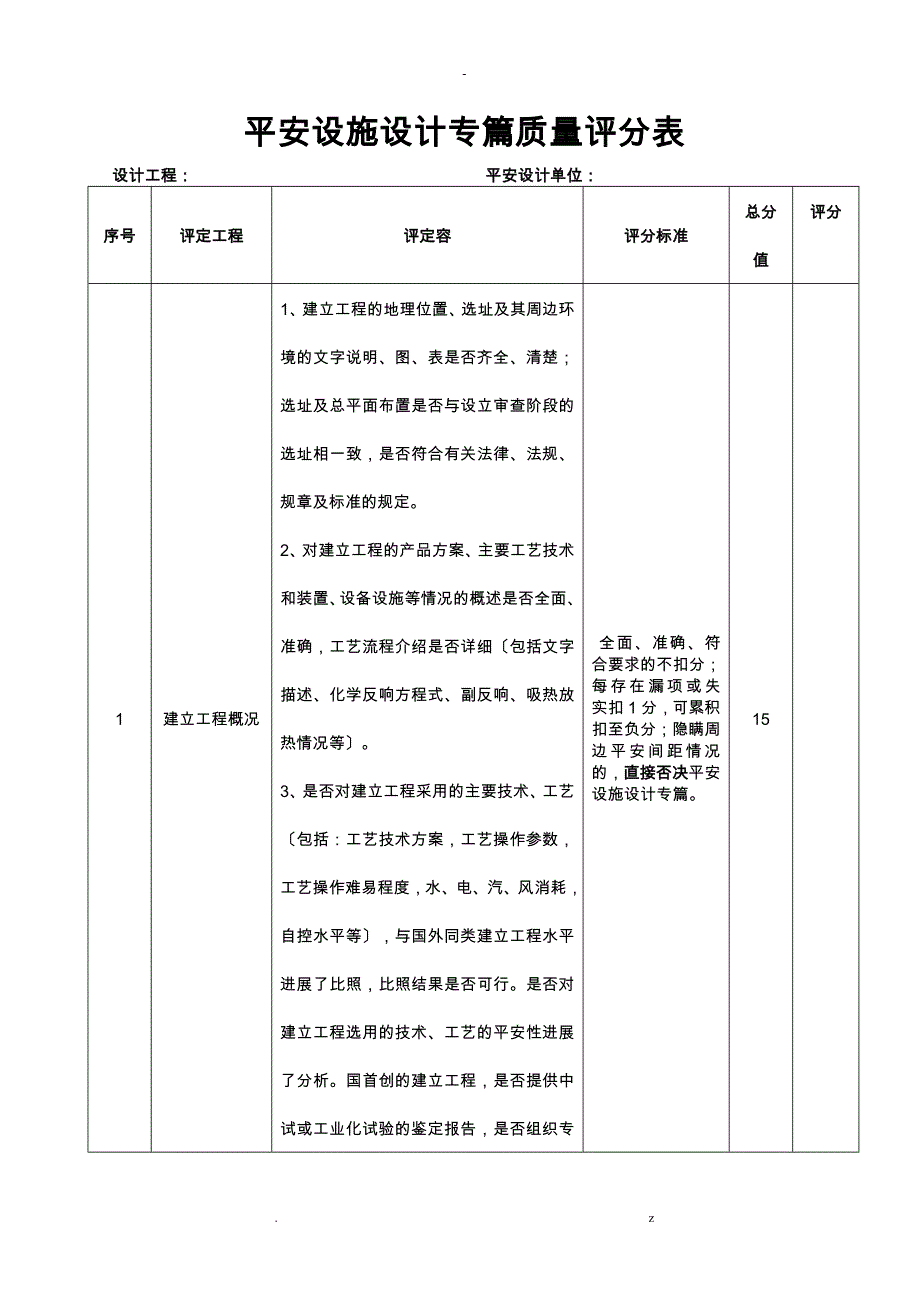 安全设施设计专篇和建设项目安全评价设计报告质量评分表_第1页