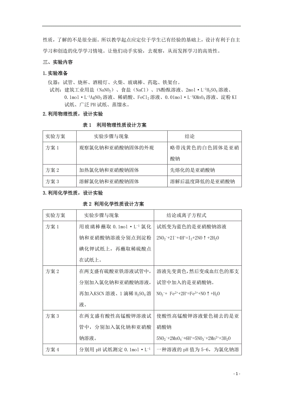 高中化学专题3物质的检验与鉴别3.2亚硝酸钠和食盐的鉴别说课稿_第2页