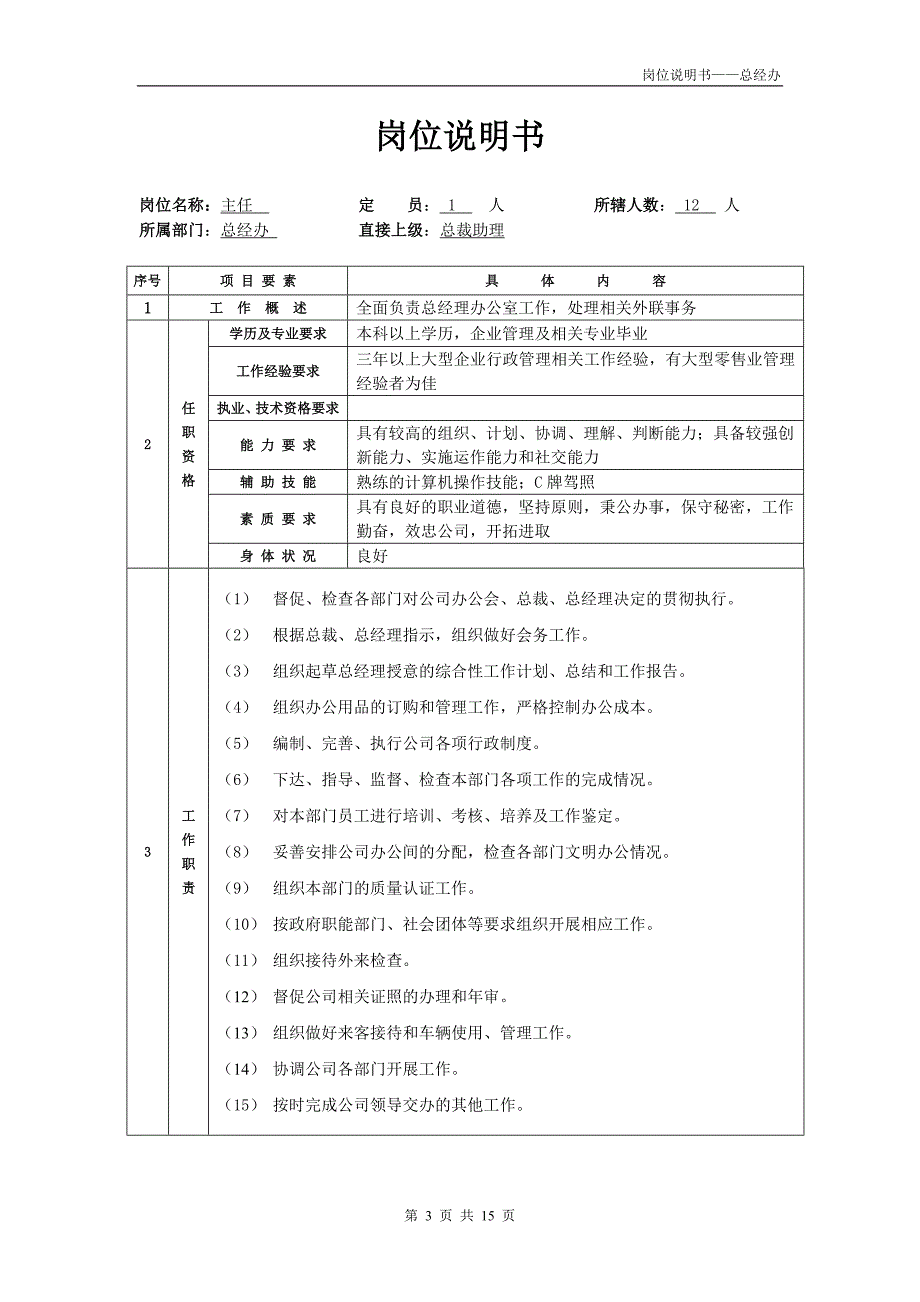 总经办部门职能以及岗位说明书.doc_第3页