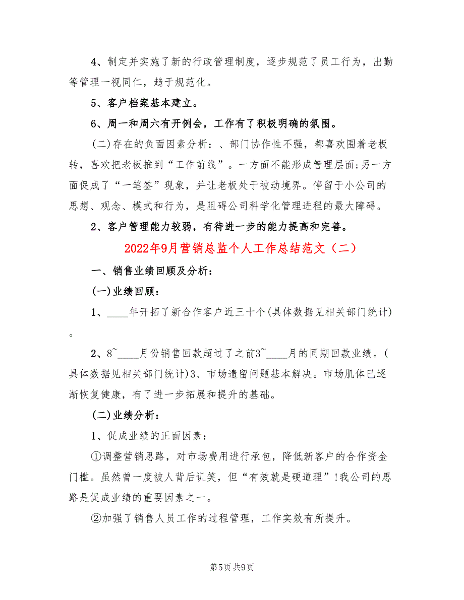 2022年9月营销总监个人工作总结范文(2篇)_第5页