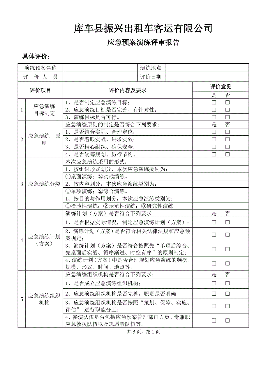 出租车客运有限公司应急预案演练评审报告_第2页