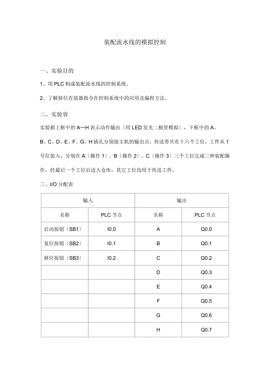 PLC四组抢答器和装配流水线实验报告_第1页