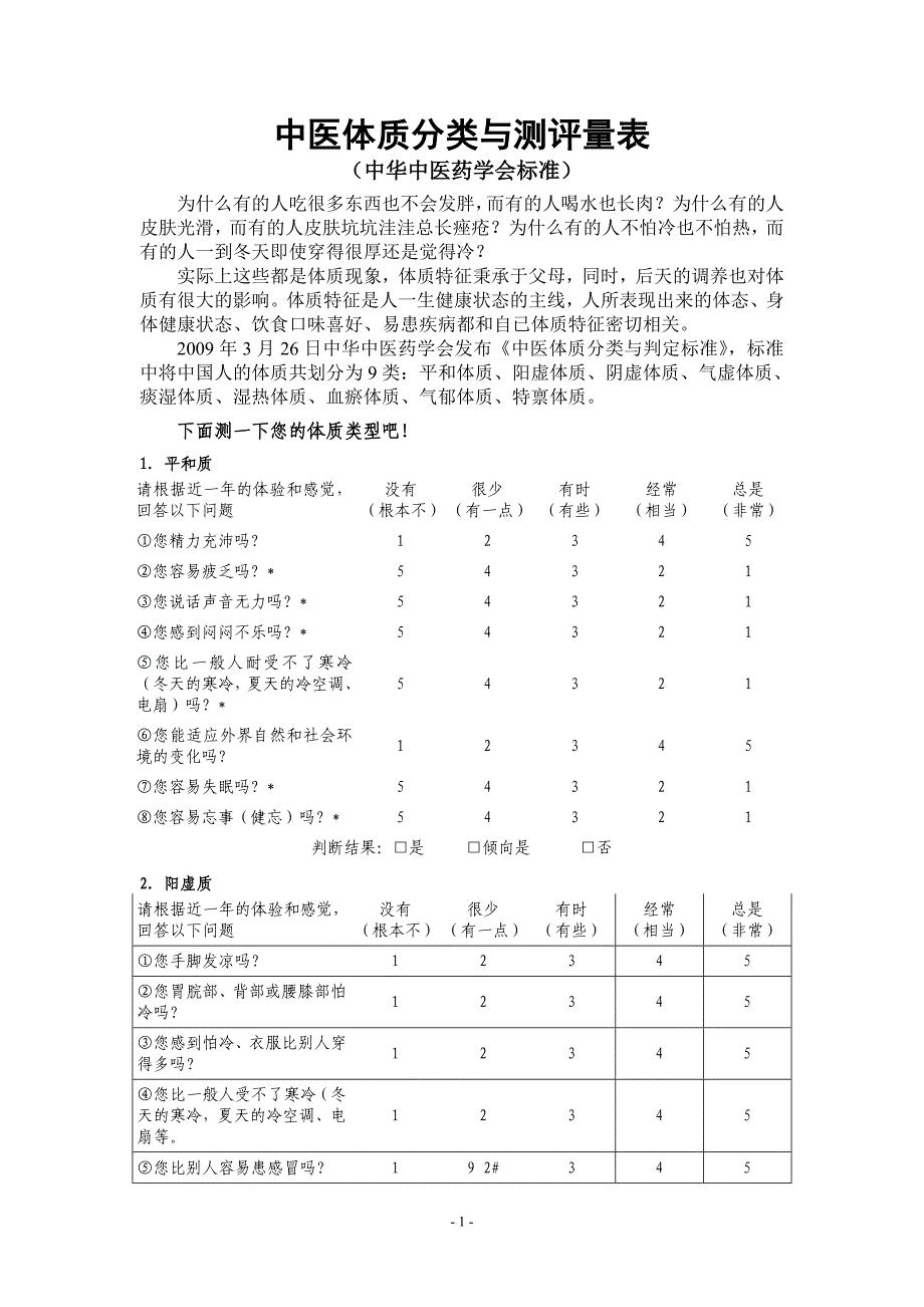 中医体质分类与测评量表_第1页