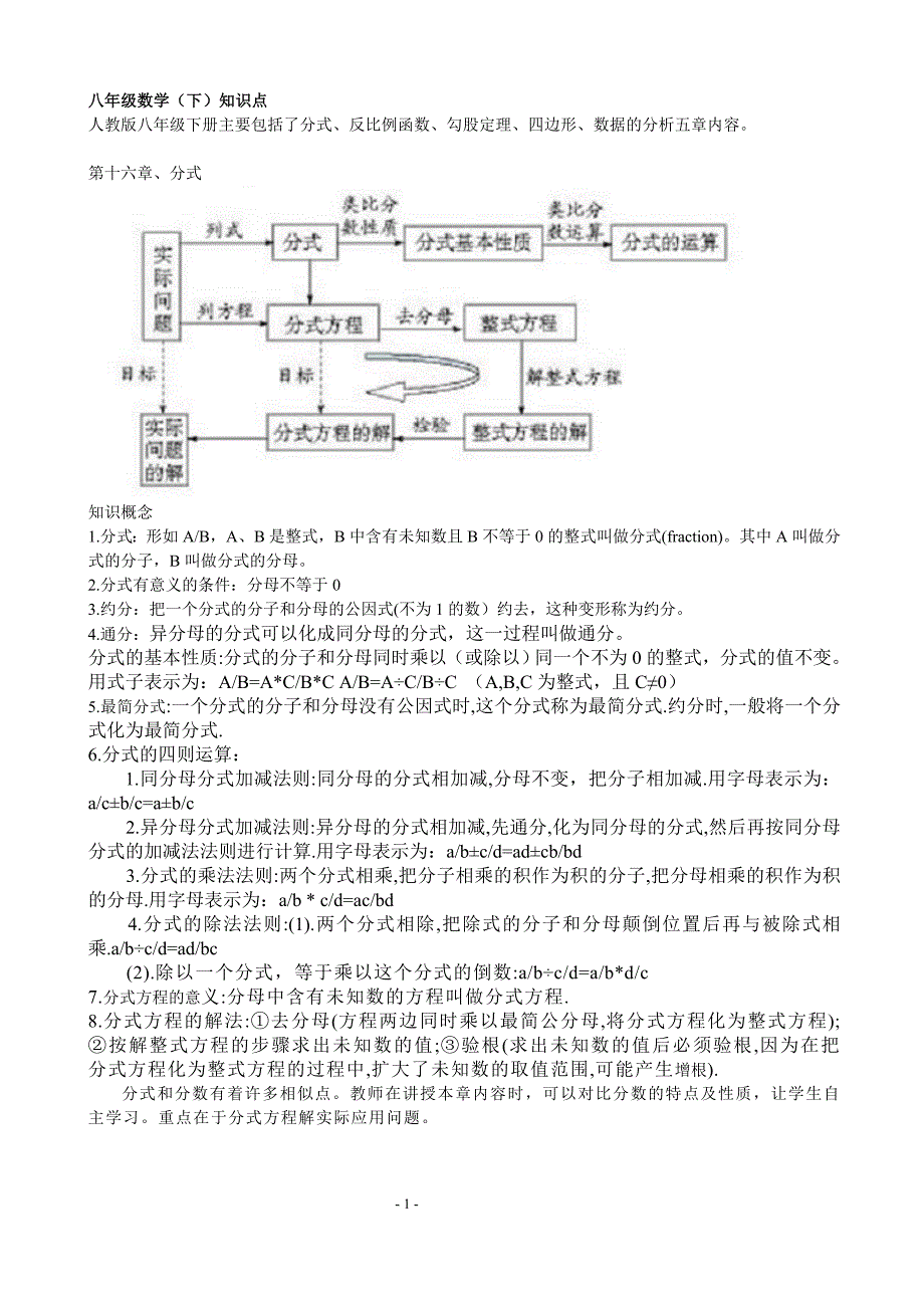 初中数学各章节知识点总结(人教版)八下_第1页