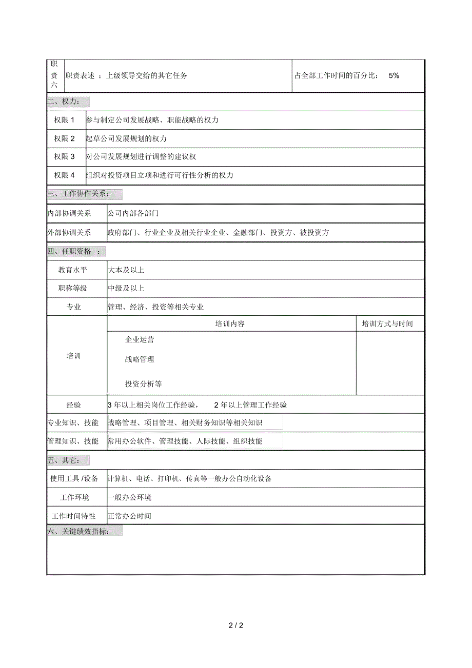 仪器生产企业发展战略规划职位说明书_第2页