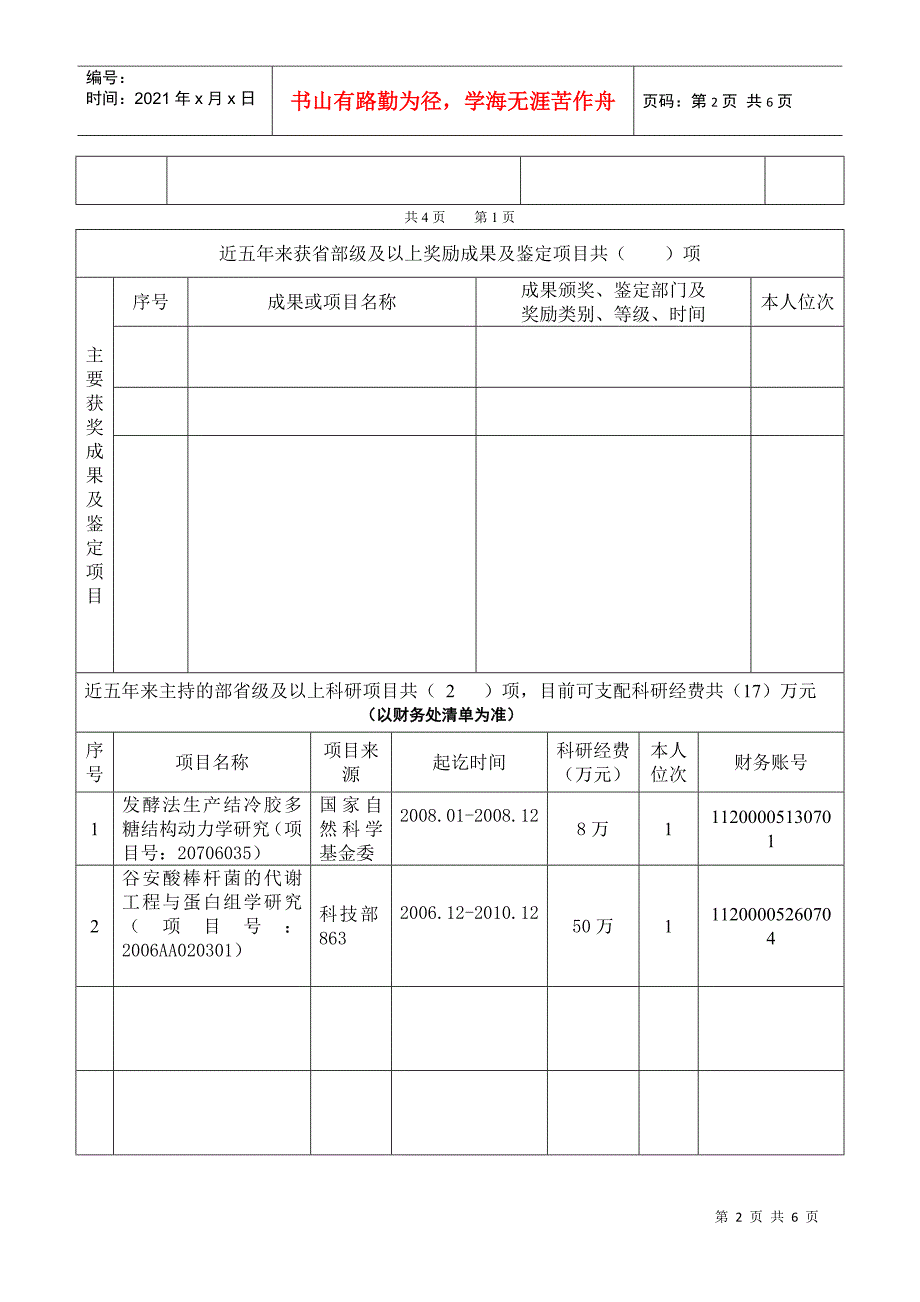 山东大学申请新增列硕士研究生指导教师人员简况表_第2页