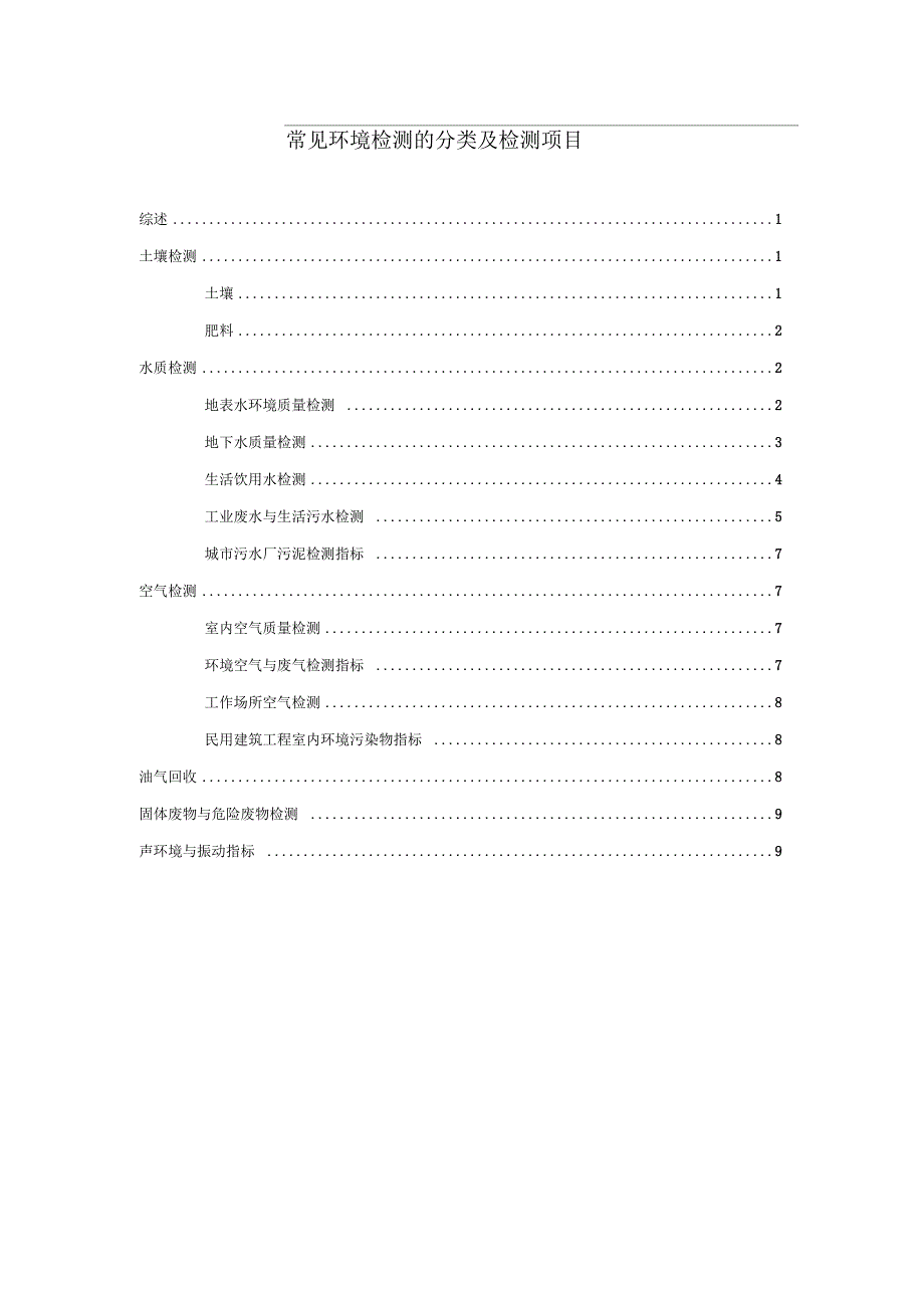 常见环境检测的分类及检测项目汇总_第1页