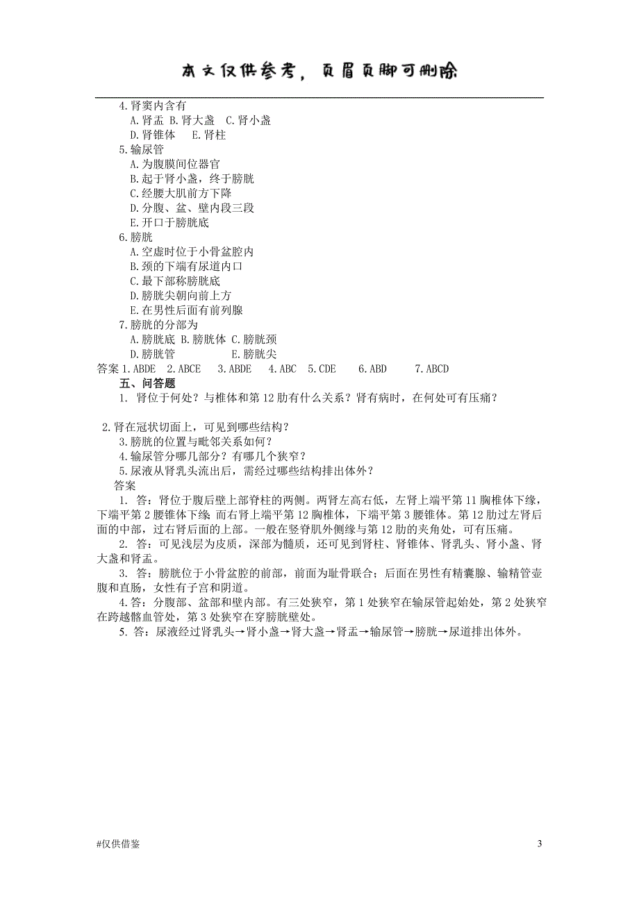 人体解剖学泌尿系统习题（仅供借鉴）_第3页