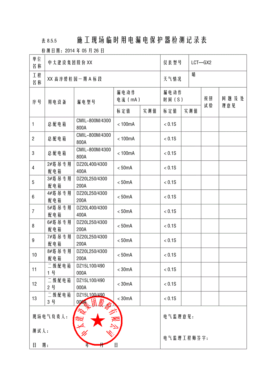 临时用电漏电保护器检测记录表_第2页