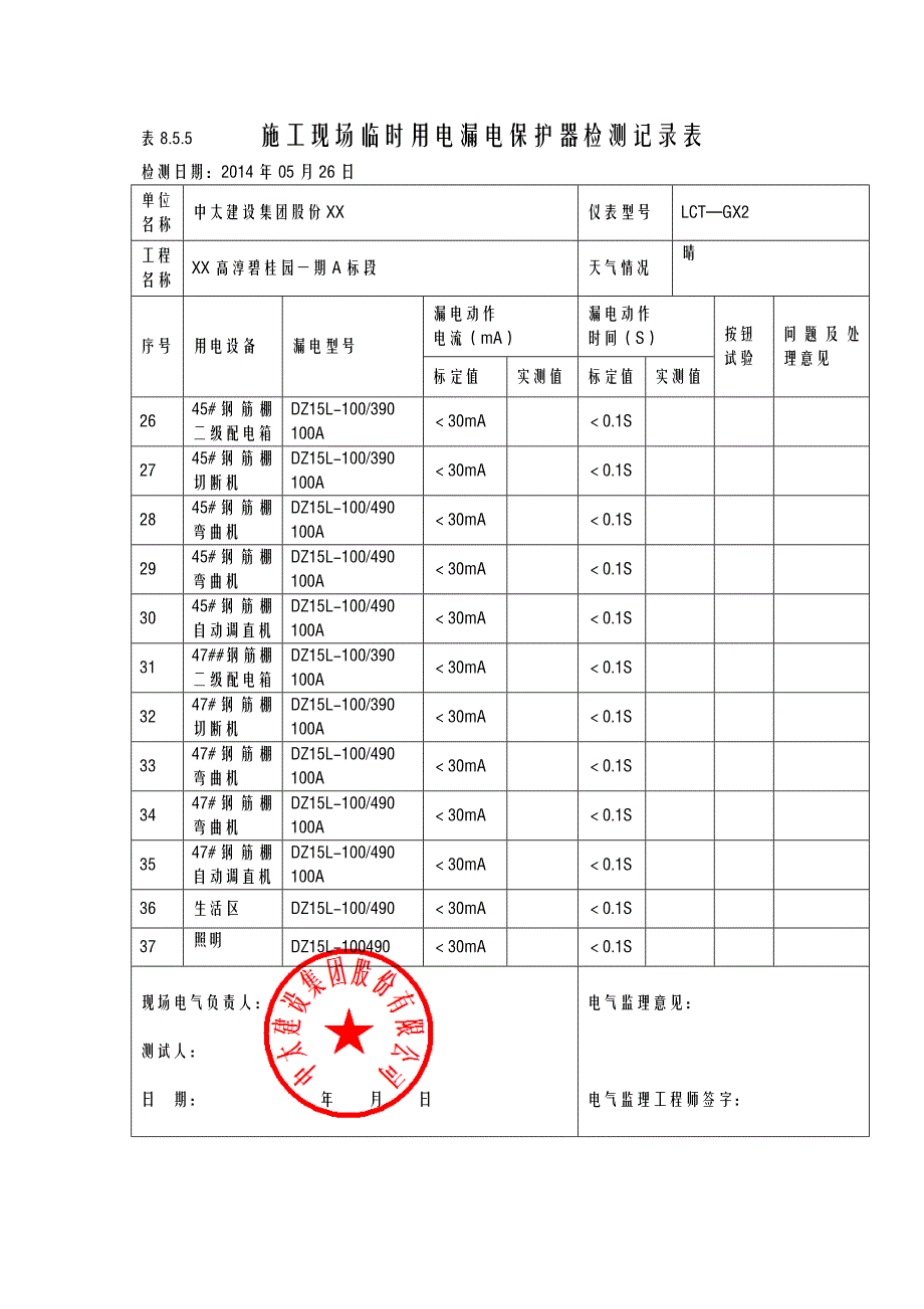 临时用电漏电保护器检测记录表_第4页