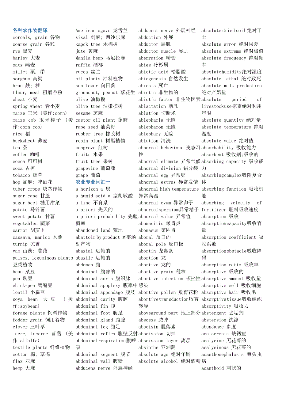 农业专业英语词汇(一).doc_第1页