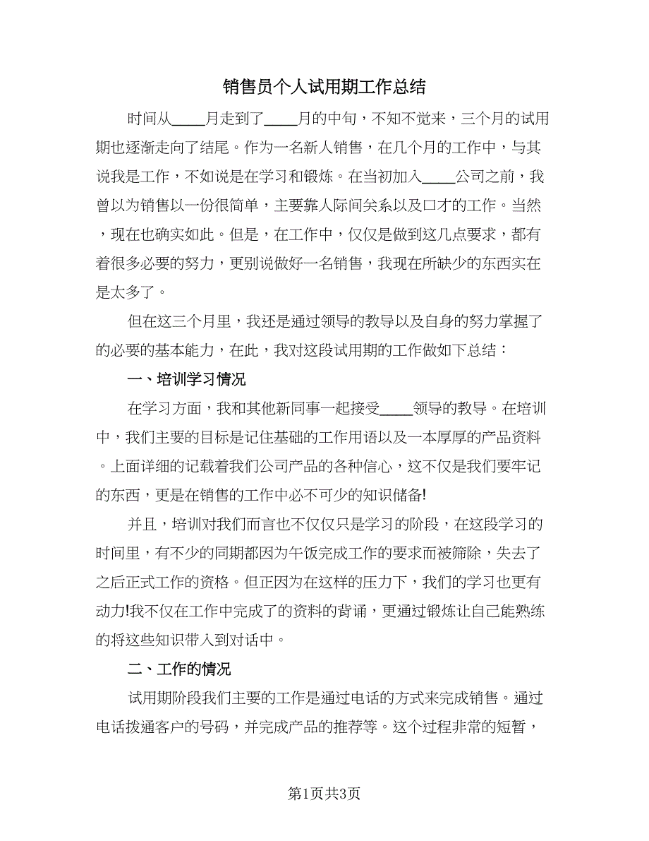 销售员个人试用期工作总结（二篇）.doc_第1页