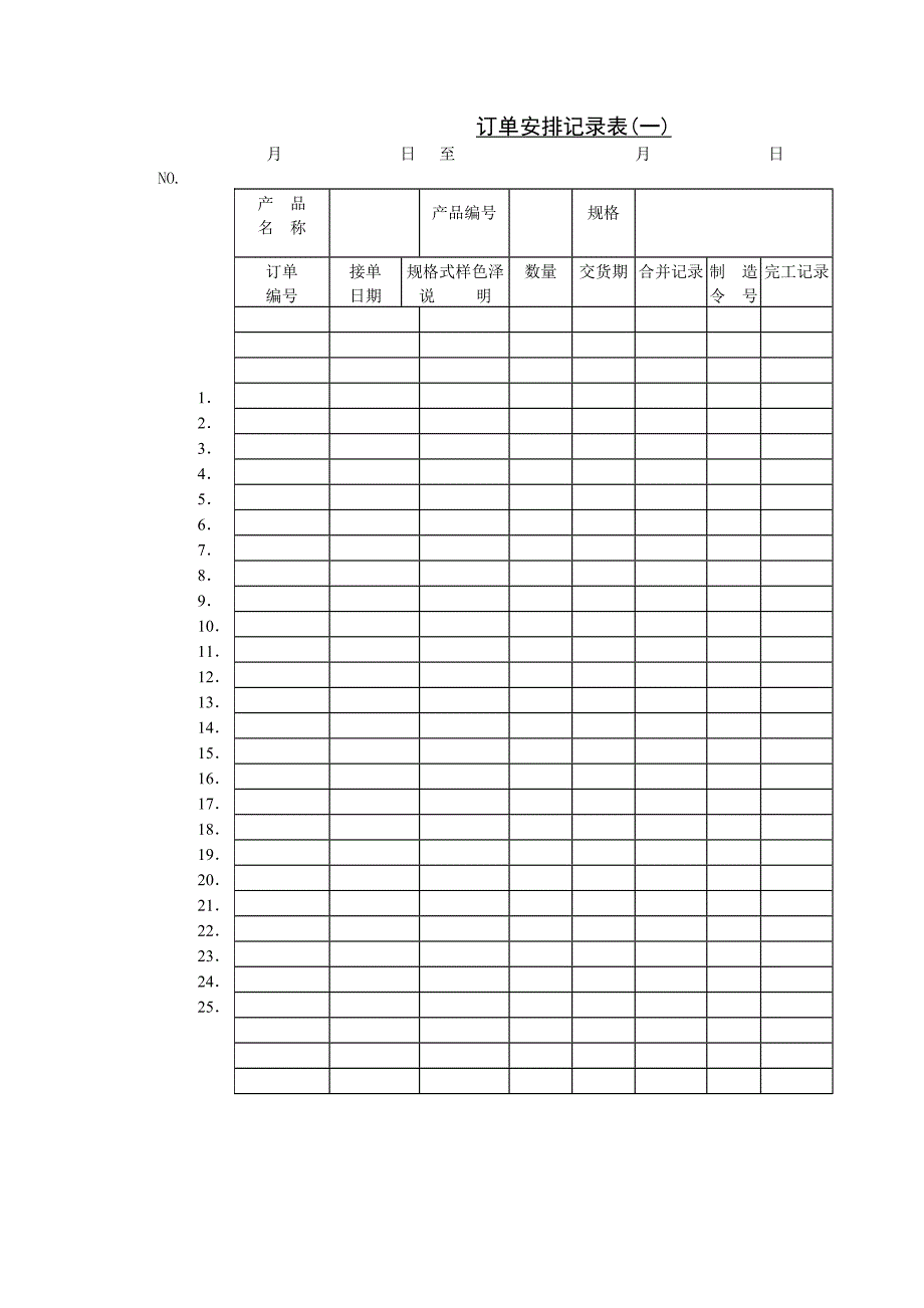 订单安排记录表(一)_第1页