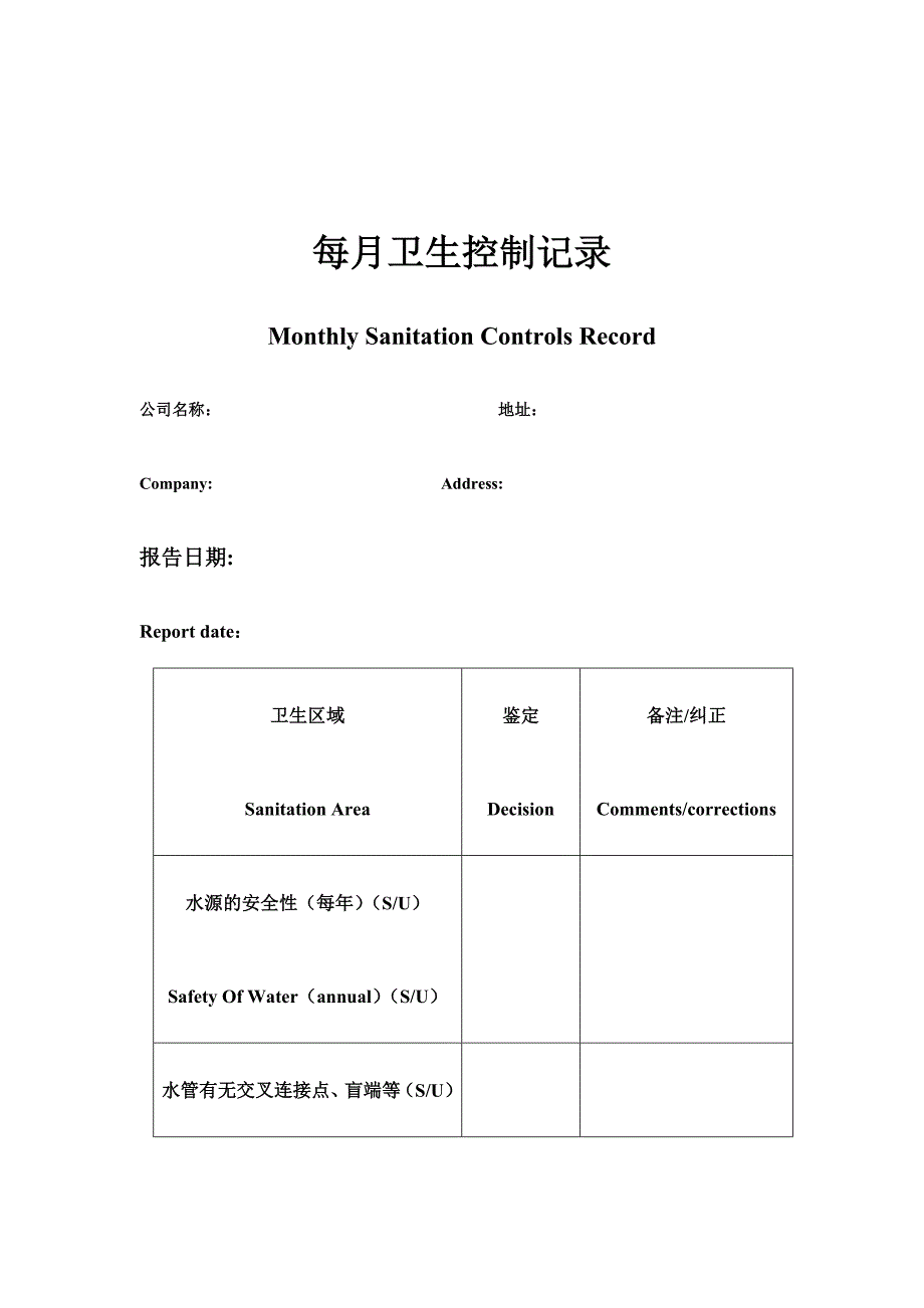 每月卫生控制记录表_第1页