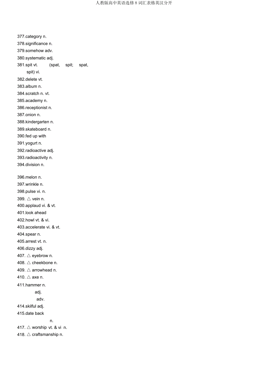 人教高中英语选修8词汇表格英汉分开.docx_第4页
