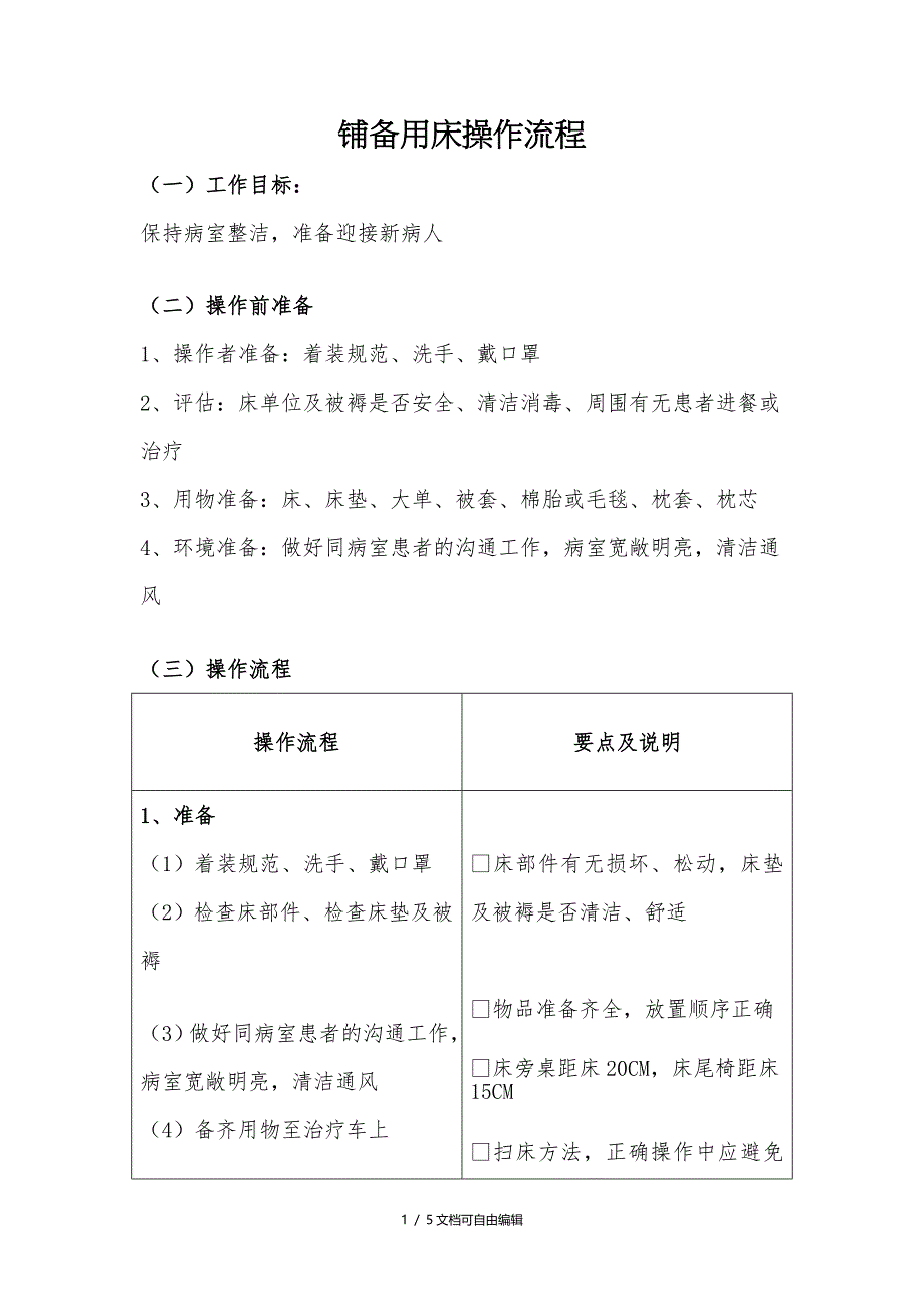 铺备用床操作流程及评分标准_第1页