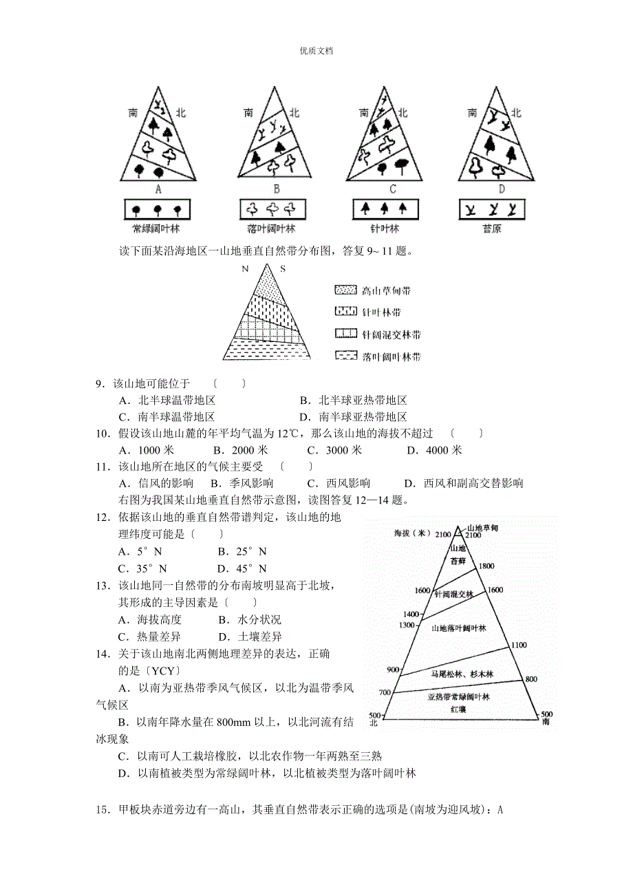 高三地理自然带图专题训练题_第2页