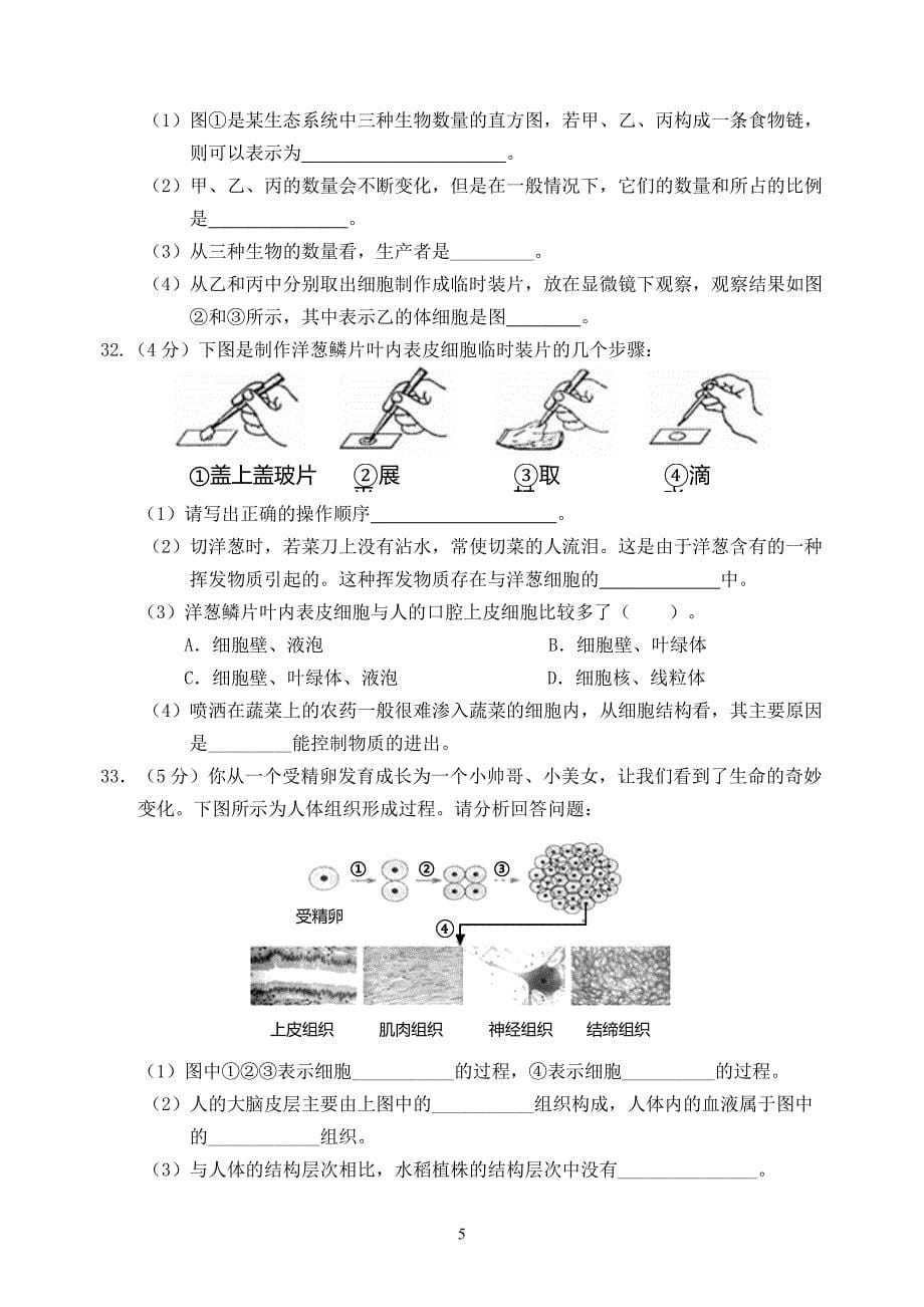 2021—2022学年七年级生物（上）期中检测试卷（人教版）_第5页