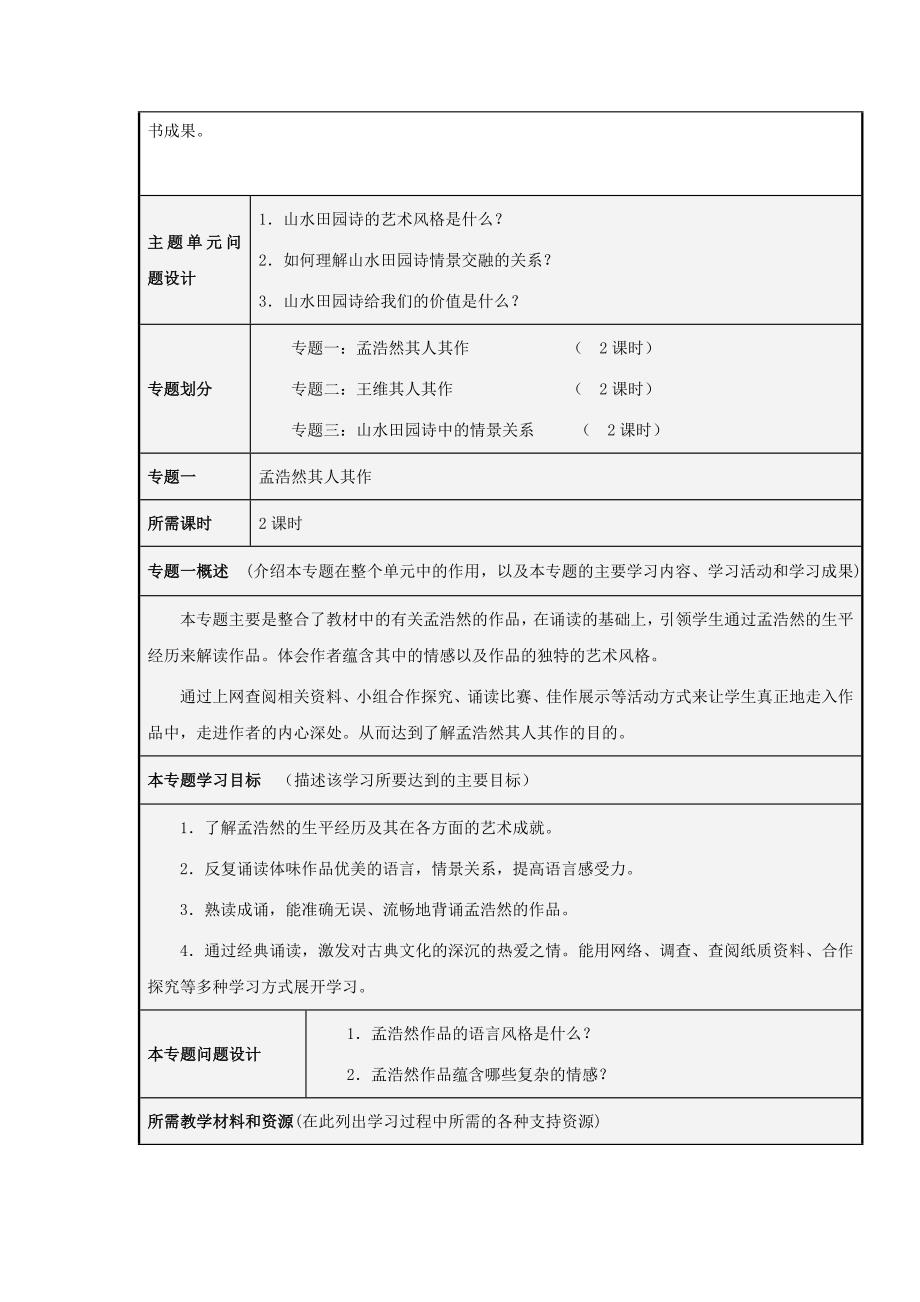 山东省青岛市经济技术开发区黄岛区致远中学高二语文诗情画意山水田园诗主题单元设计鲁教版_第3页