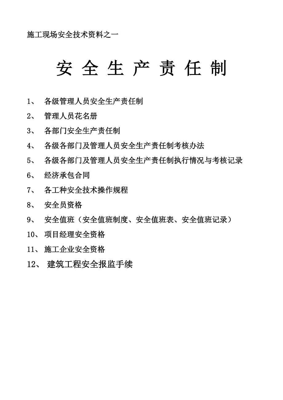 施工现场安全技术资料之一安全生产责任制_第1页