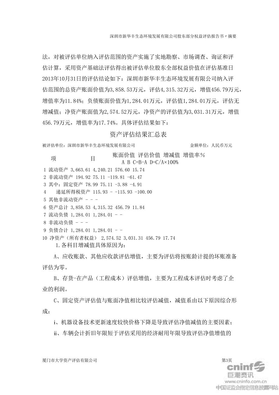 广田股份：股权收购项目涉及的深圳市新华丰生态环境发展有限公司股东部分权益评估报告书_第4页