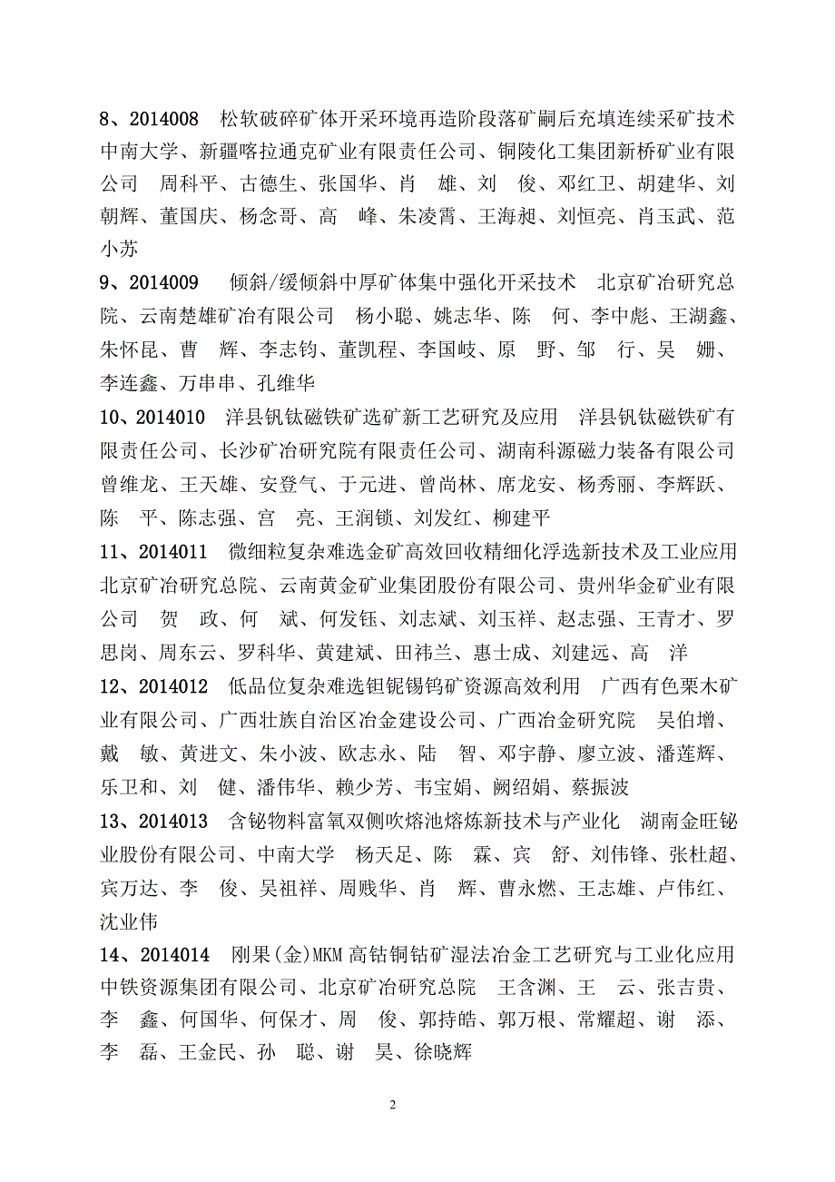 2014年度中国有色金属工业科学技术奖评审通过项目_第2页