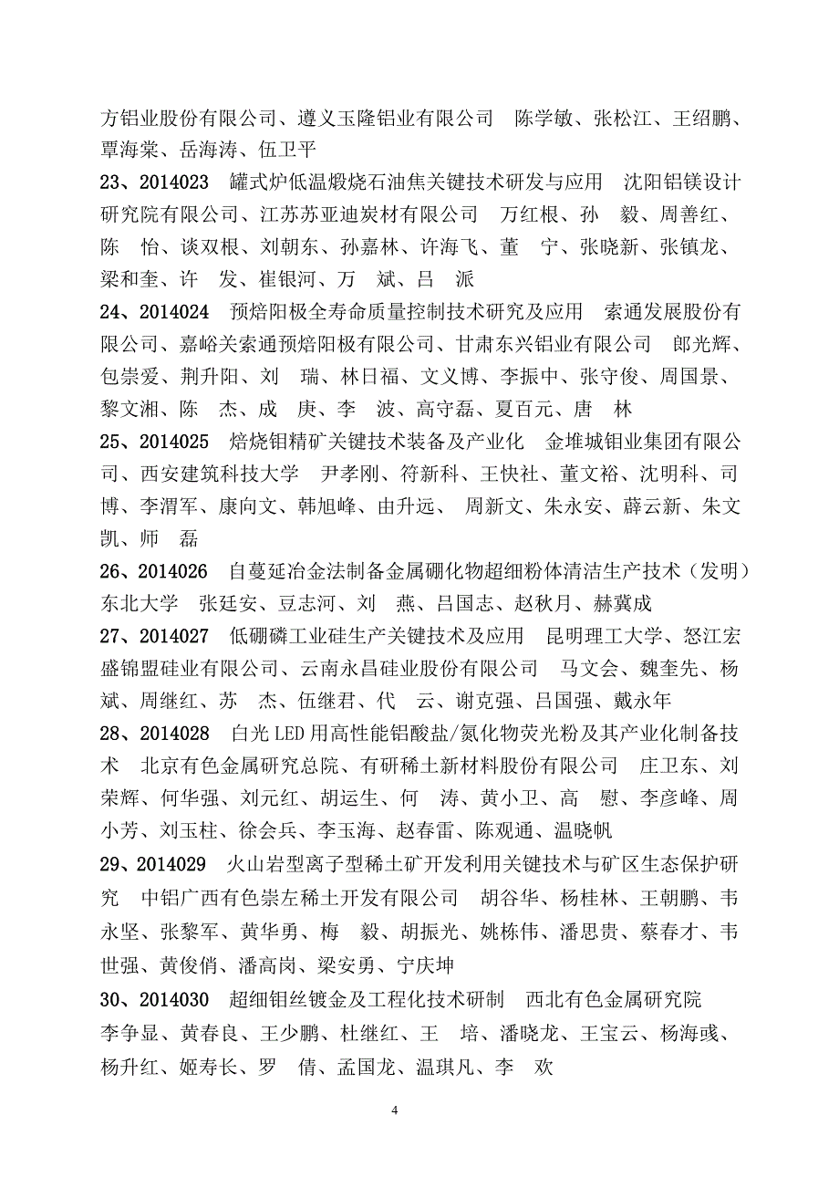 2014年度中国有色金属工业科学技术奖评审通过项目_第4页