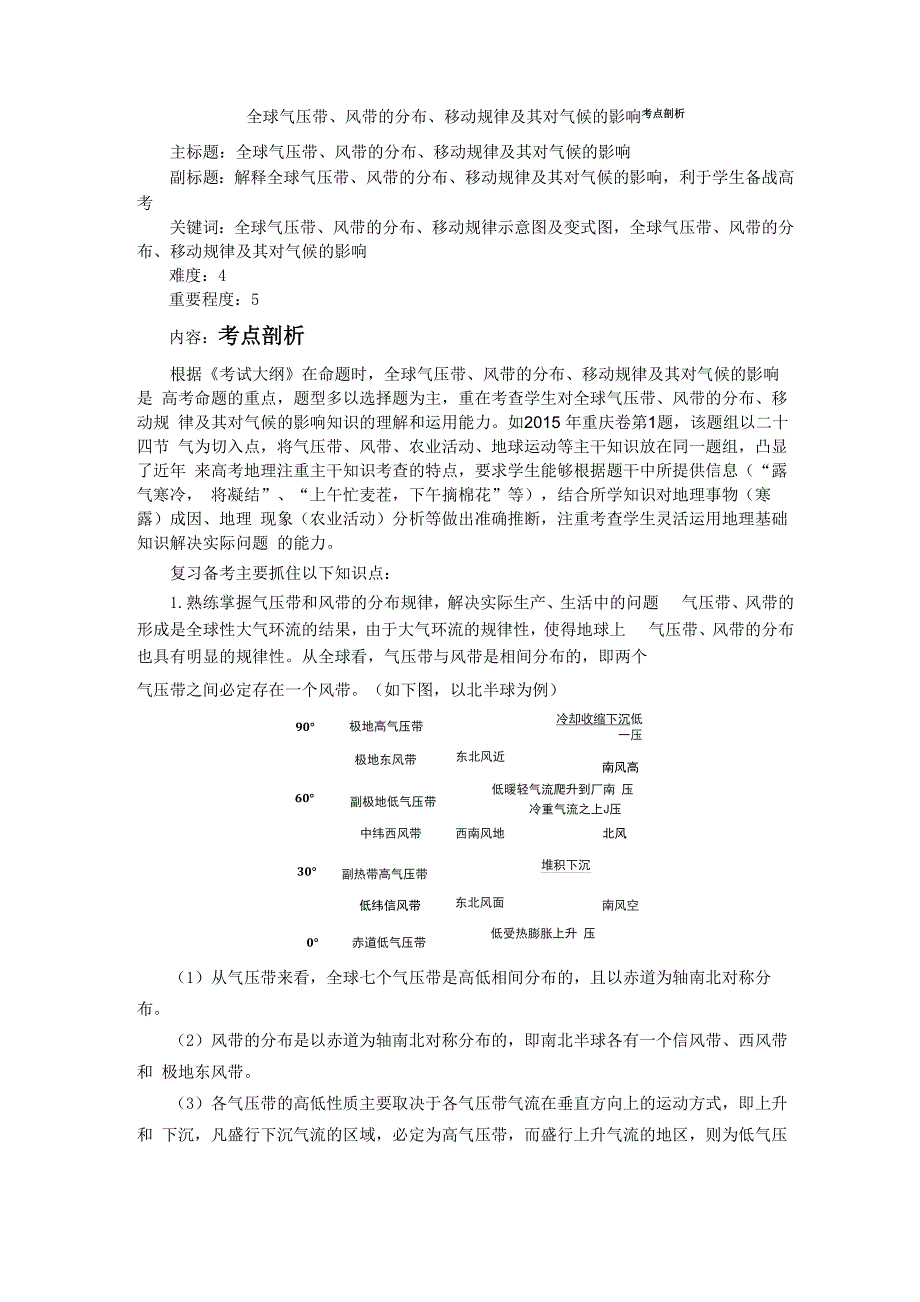 全球气压带、风带的分布、移动规律及其对气候的影响考点剖析_第1页