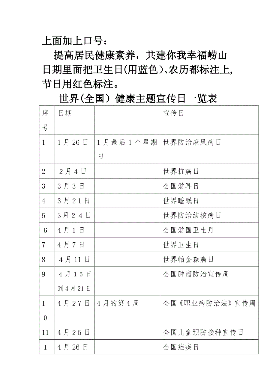 世界卫生日列表(2020年年历)_第1页