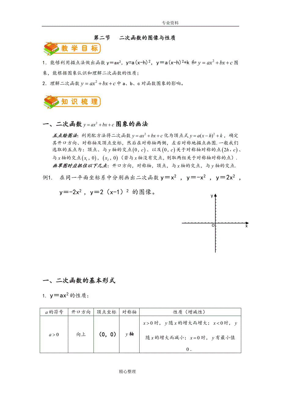 二次函数的图像和性质知识点与练习_第1页