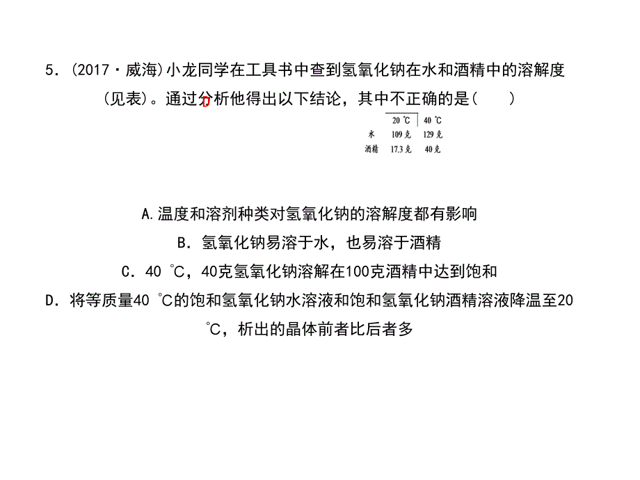 八年级科学上册浙教版作业课件专题2有关溶液的分析与计算_第4页