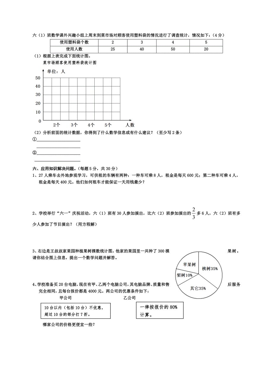 雅福六年级数学试卷及答案45CEAA_第3页