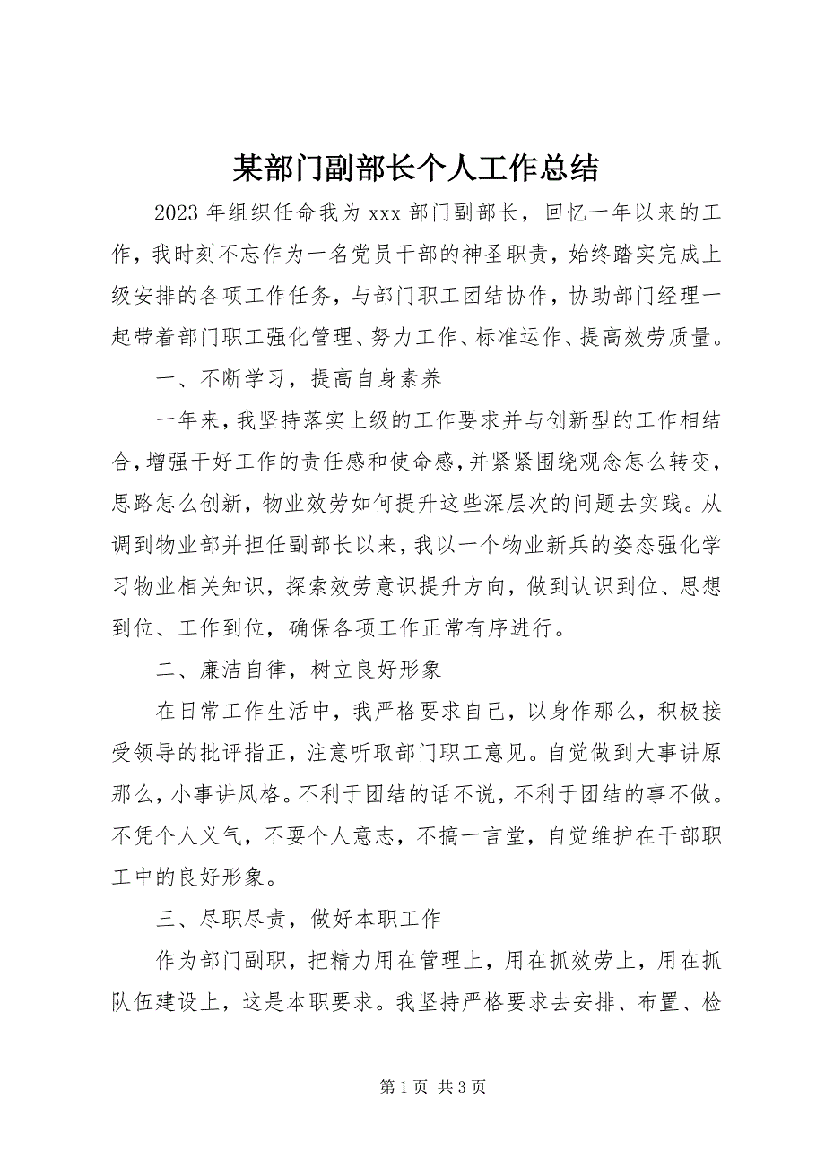 2023年某部门副部长个人工作总结.docx_第1页